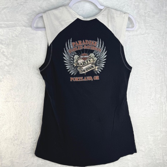 Harley-Davidson Womens Sleeveless Raglan Graphic Tank Top Portland OR Black L - Picture 5 of 7